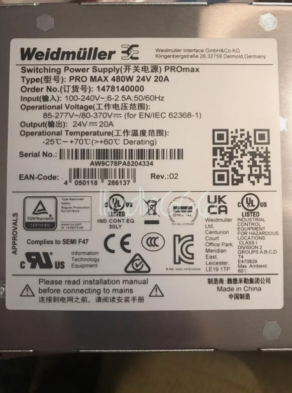 ONE New Weidmüller 1478140000 PRO MAX 480W 24V 20A Power Supply
