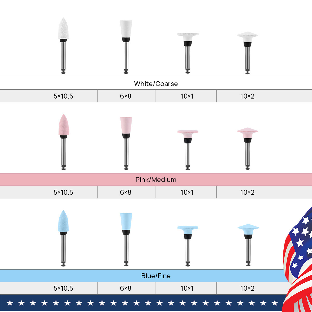 12Pcs/Box Dental Silicone Composite Polishing Burs Kit 2.35mm For Contra Angle