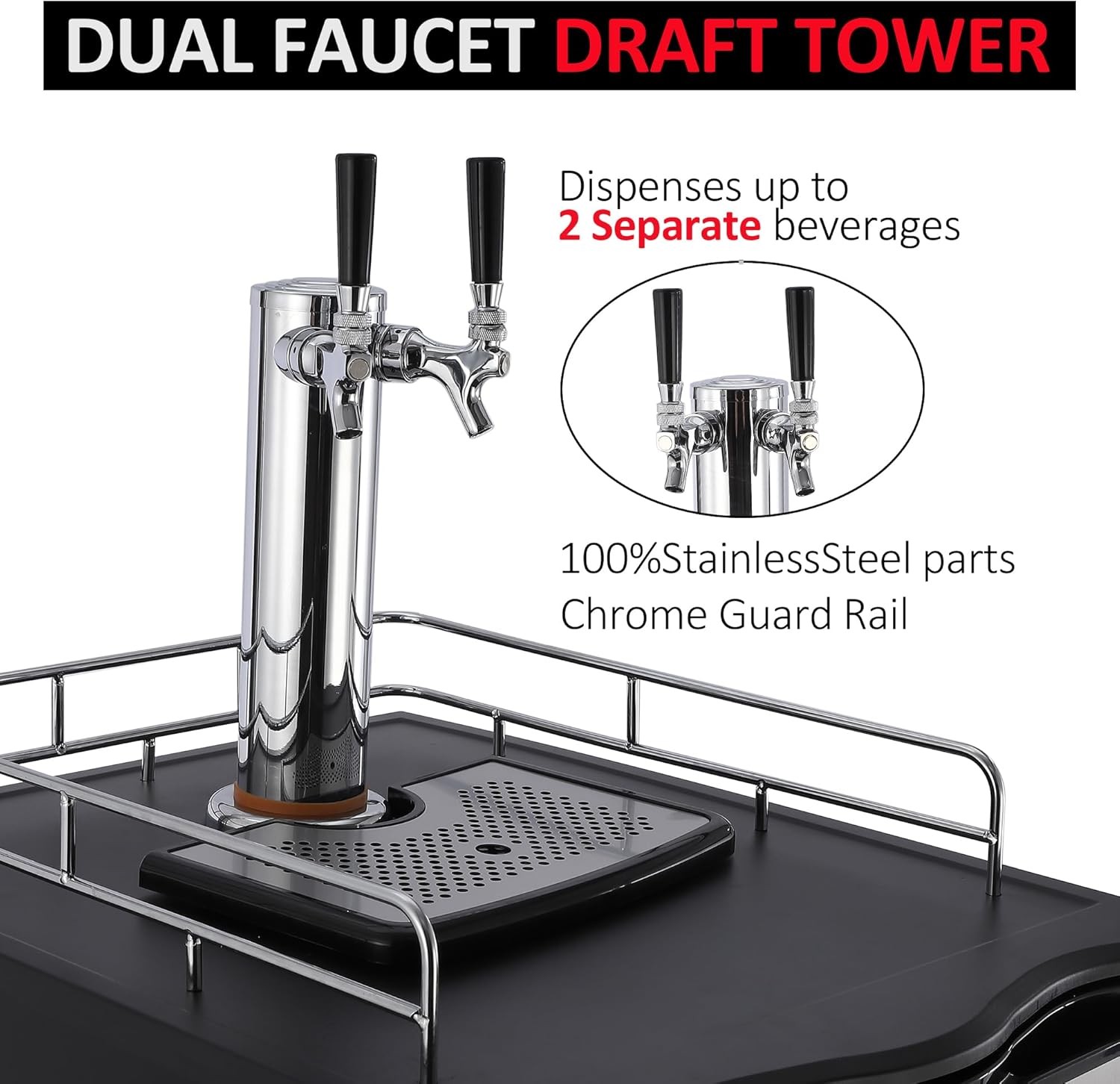 170L Beer Kegerator, Dual Tap Draft Beer Dispenser 32°f – 50°f Temp Control