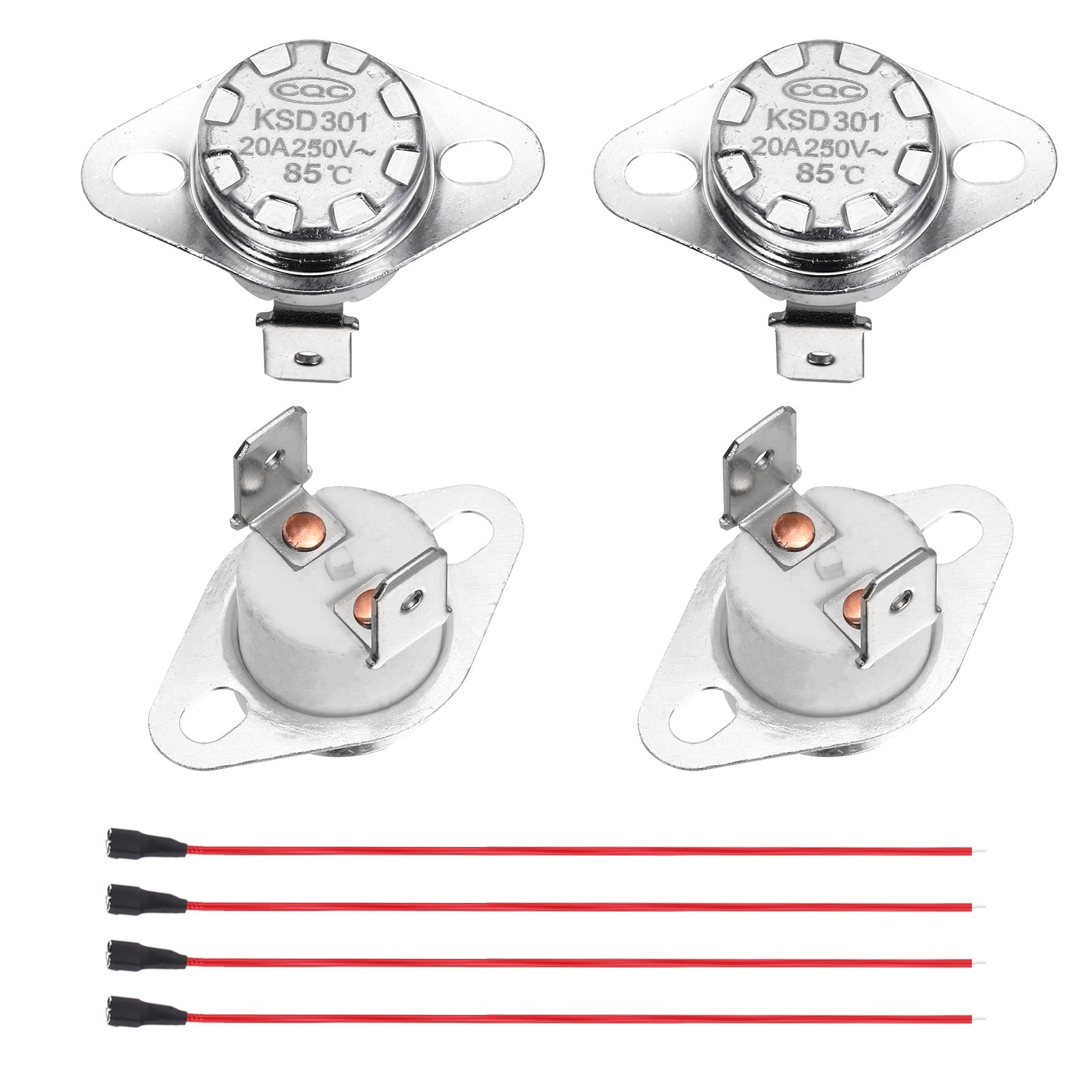 2 Pcs KSD301 Thermostat 85°C/185°F 20A N.C with Terminal Wire