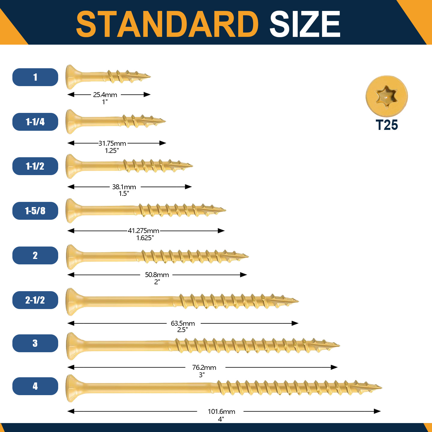 VKKM 100Pcs #10×4 Tan Long Wood Screws T25 Self Tapping Rust Resistant for Heavy