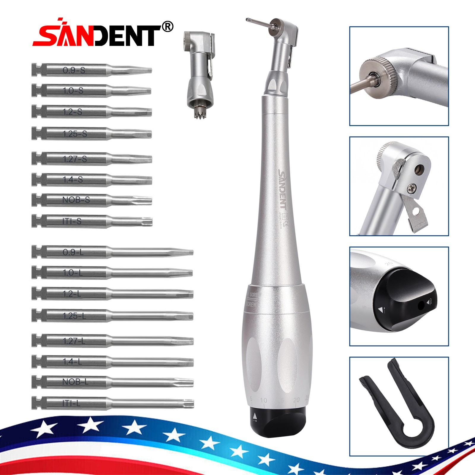 Dental Universal Implant Kit Torque Wrench Contra Angle & 16pcs Drivers Tools fo