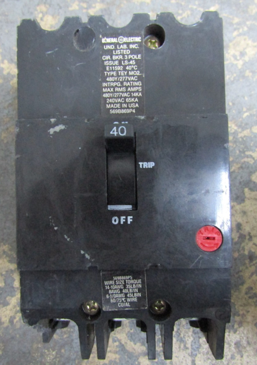 😍GE GENERAL ELECTRICS 40A CIRCUIT BREAKER 3P 480Y/277V E11592 TEY340 (FLAW)