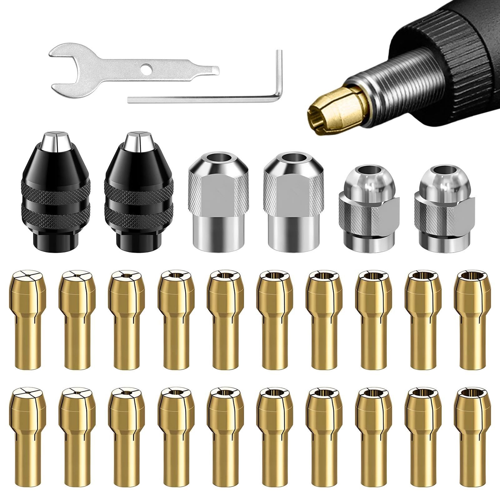 28pcs/set Drill Chuck Collet for Dremel, 1/32 To 1/8inch Drill Chuck Collet Set