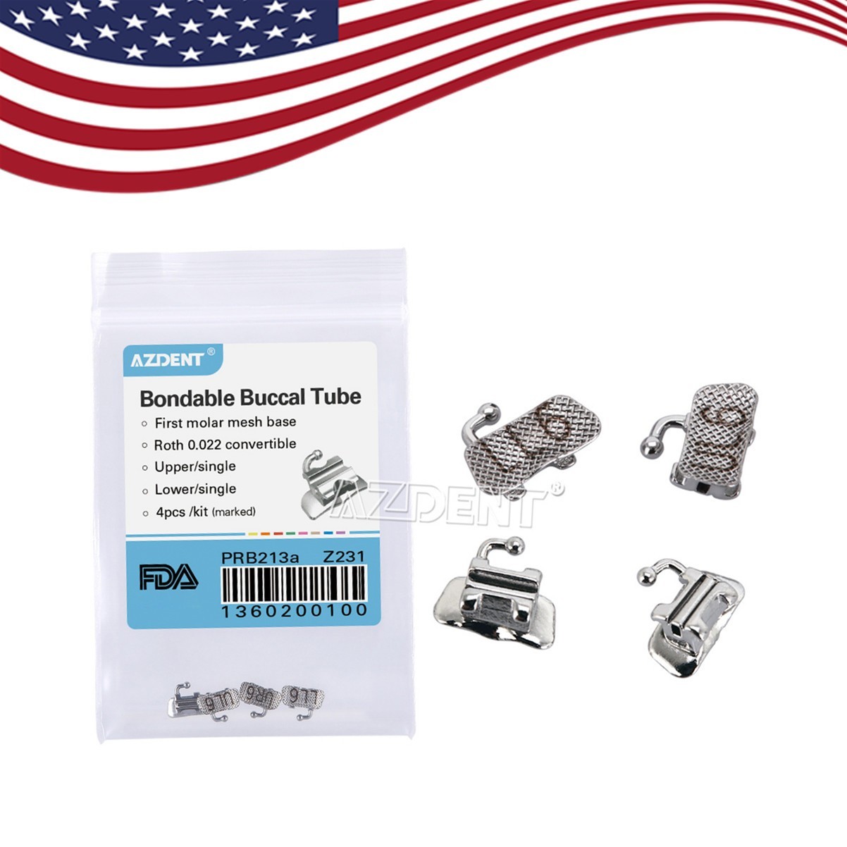AZDENT Dental Orthodontic 1st Molar Buccal Tube Roth .022″ Bondable Convertible