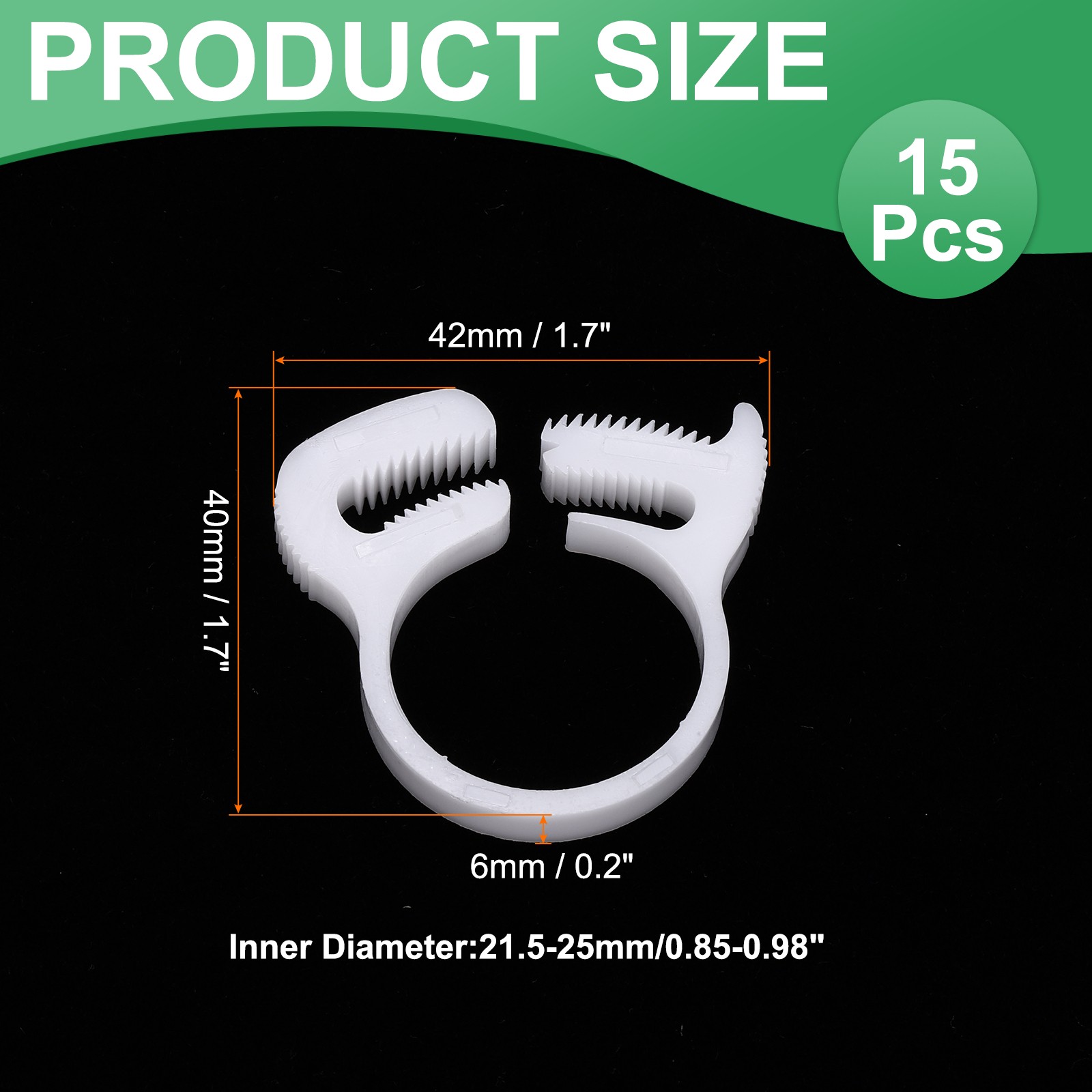 15pcs Double Snap Grip 21.5-25mm Heavy Duty Plastic Hose Clamps Kit, White