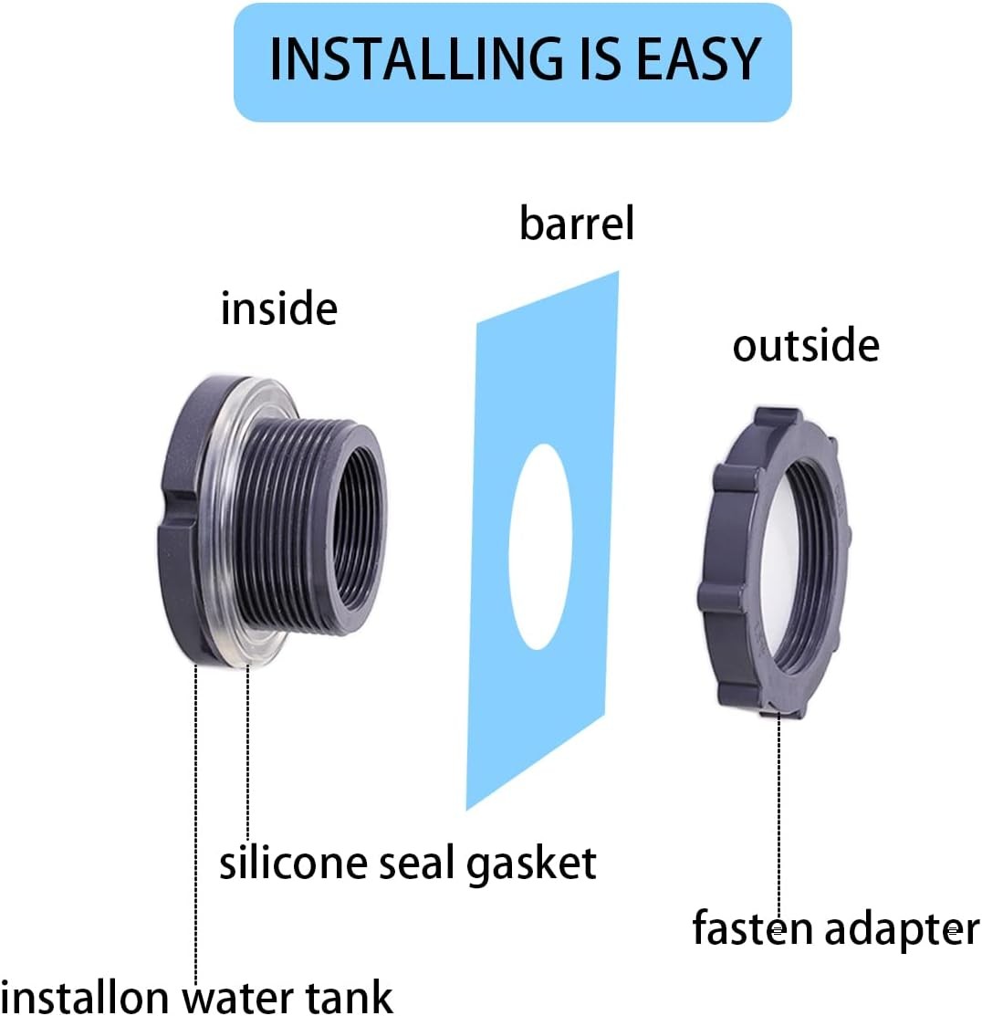 2 Inch PVC Bulkhead Fitting for Water Barrel, Water Tank, Rain Barrels,Npt2 Fema