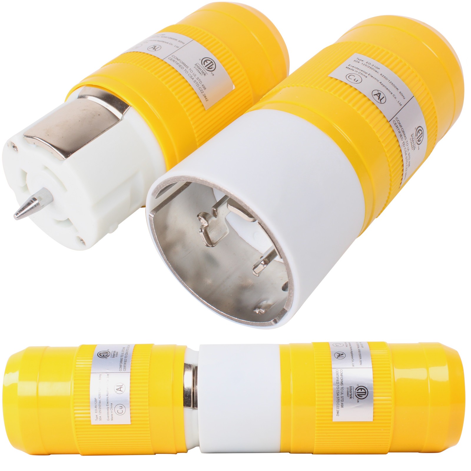 CS6364C + CS6365C Combo Set 50 Amp 125/250V 4-Prong Twist Lock Plug & Connector