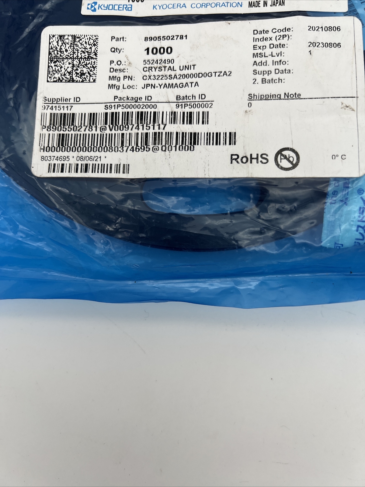 Kyocera Crystal Unit CX3225SA20000D0GTAZ2 20.0000MHZ 1000 pcs