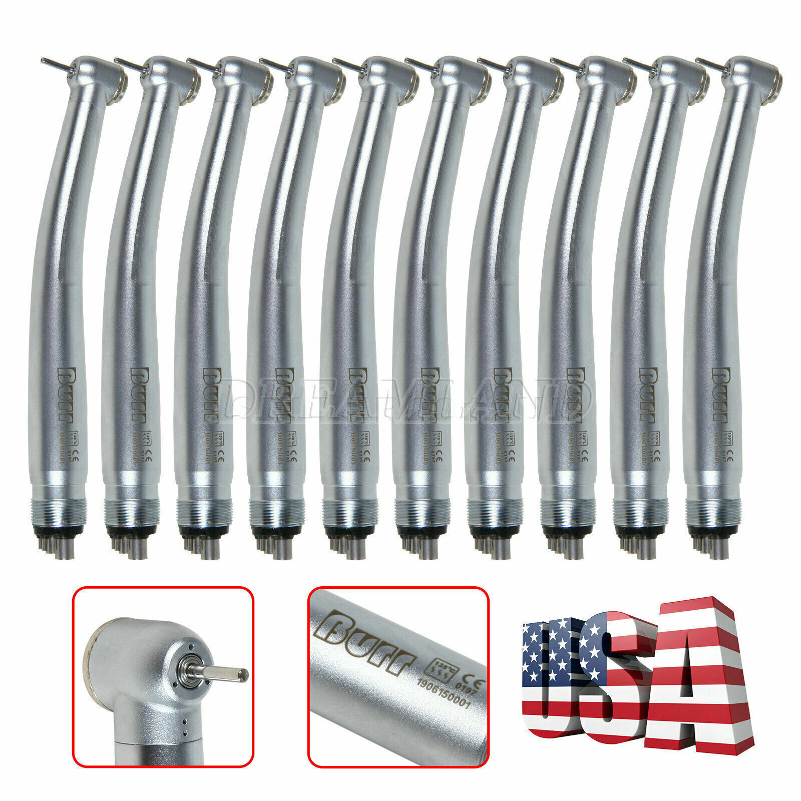 10 Pcs BURR NSK PANA MAX Style Dental High Speed Turbine Handpiece 4Hole U3BM