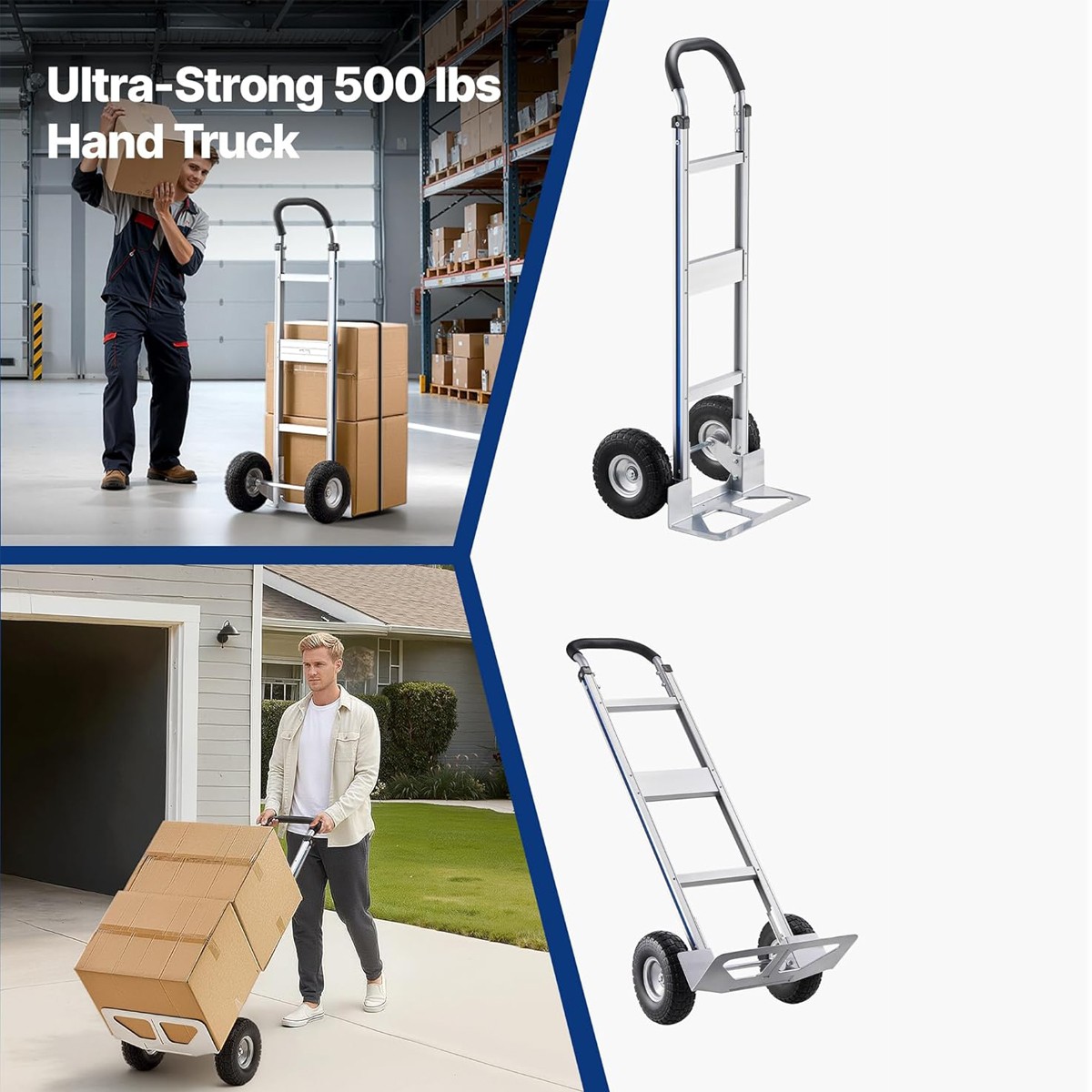 Strong Aluminum Hand Truck with Non-Slip Handle, 500 LBS Moving Dolly Tool