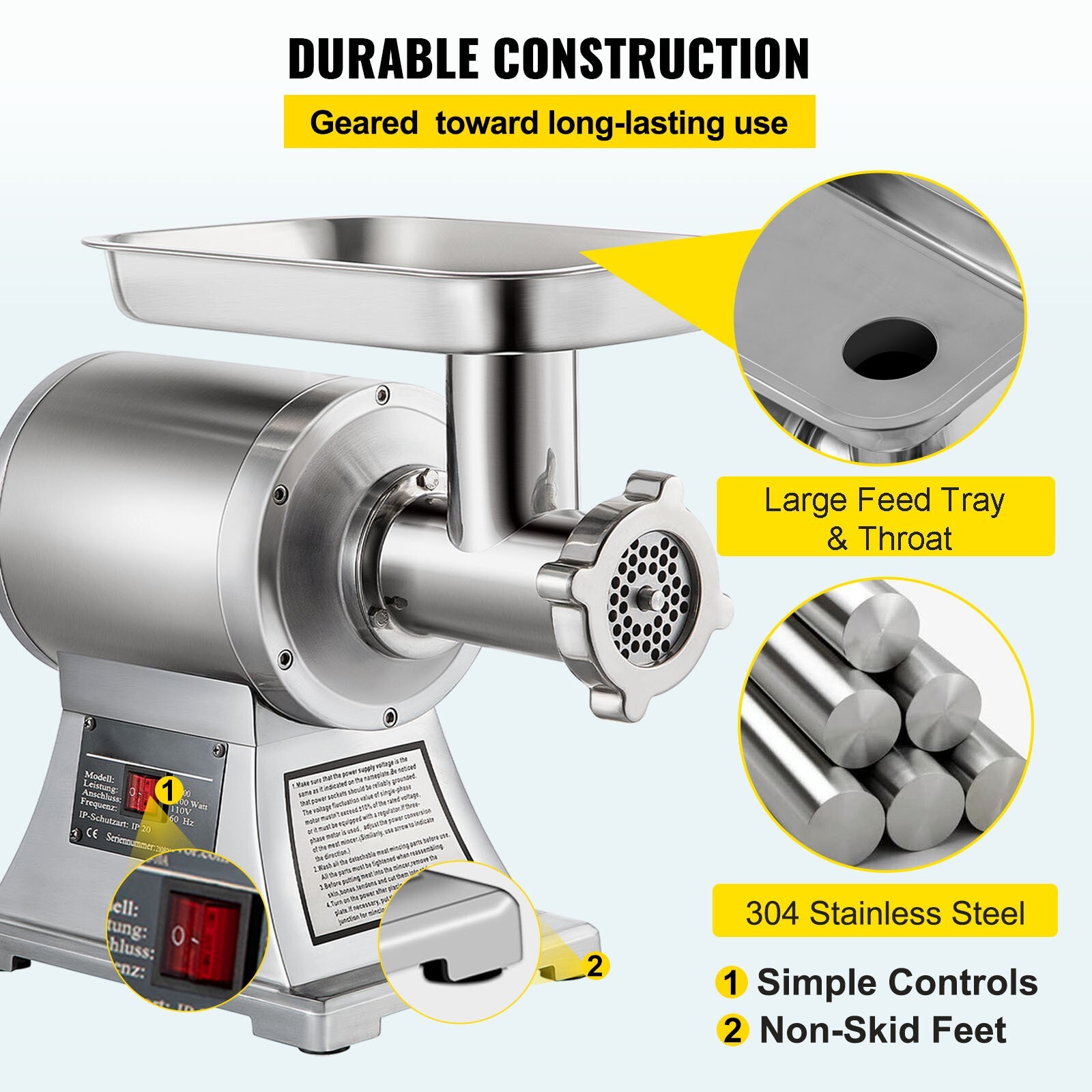 550lbs/H Electric Meat Grinder Mincer 1.5HP Commercial Sausage Stuffer Filler
