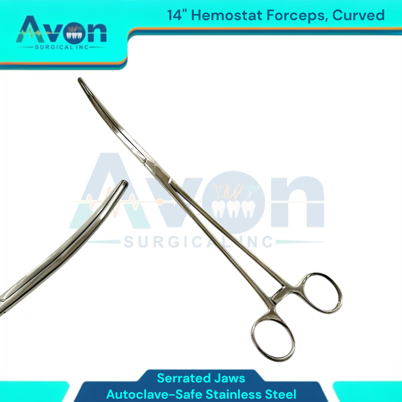 14in Jumbo Pean Forceps, Curved, Serrated – Long Reach Clamp Pliers – Stainless