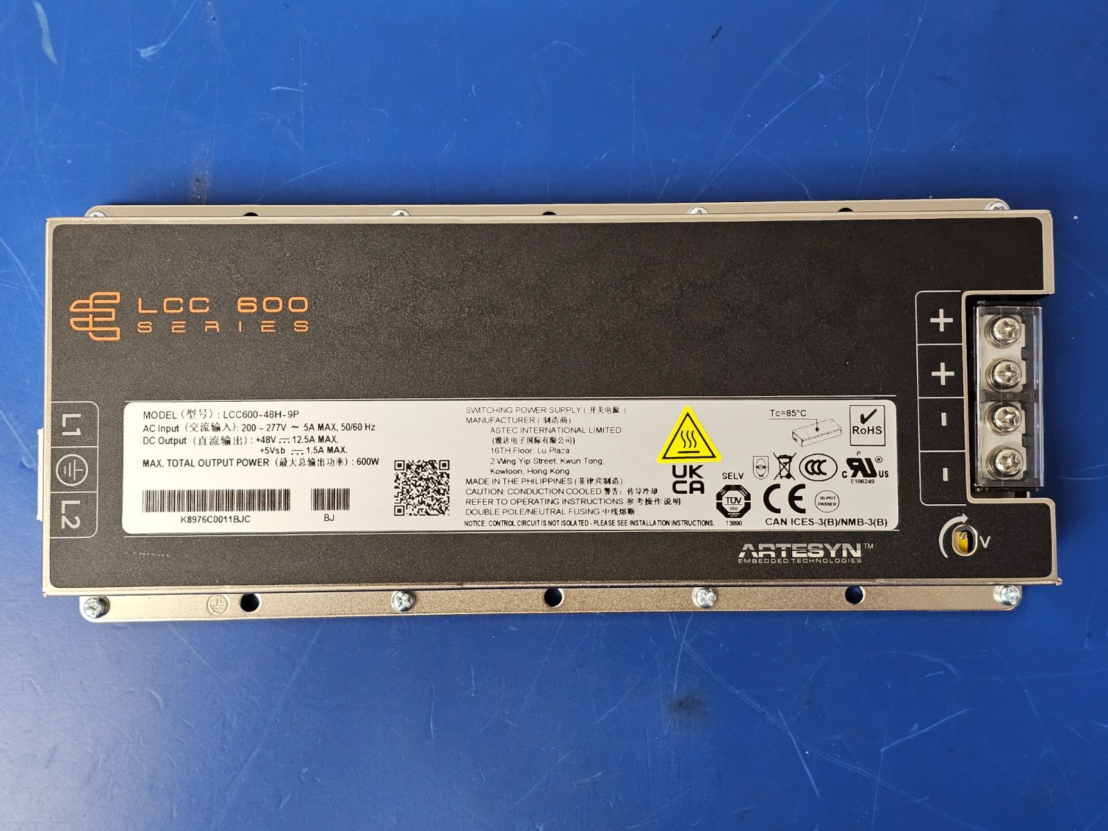 ARTESYN LCC600-48U-9P Switching Power Supply 600W 90-264VAC 48V O/P Term Block