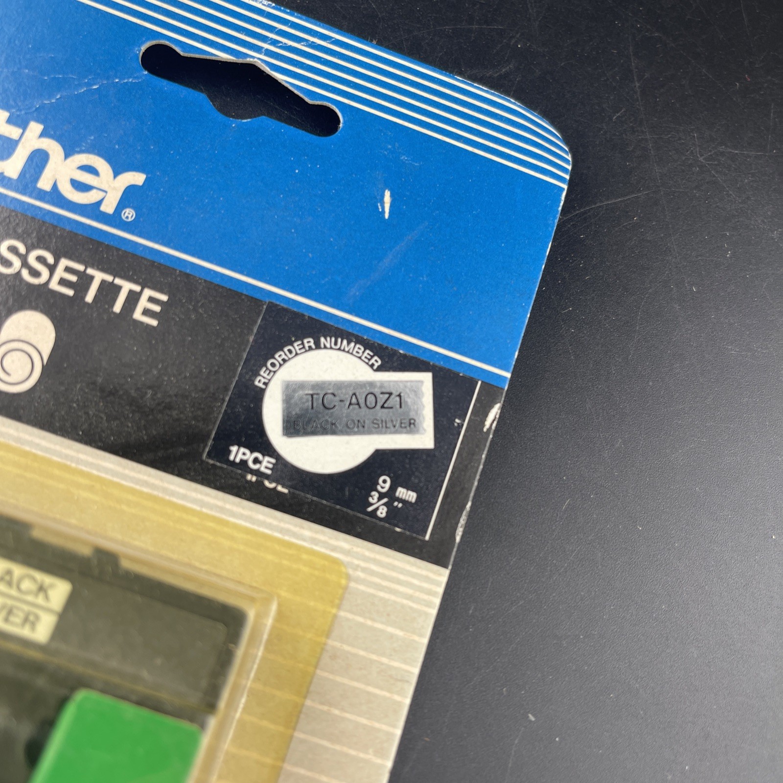 Brother TC-A0Z1 Black on Silver P-Touch 9 3/8 mm Label Tape Cassette 25 Feet