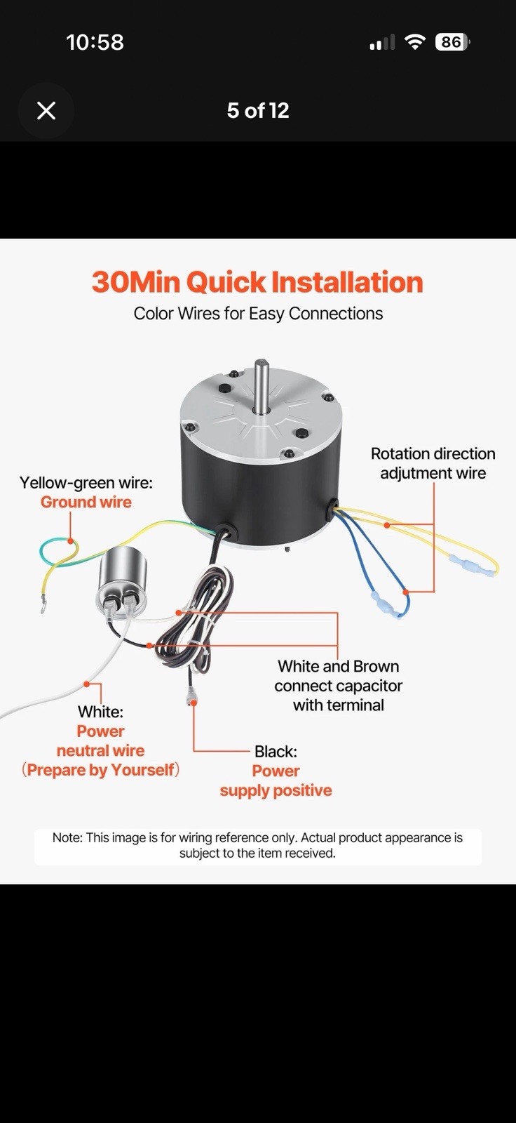VEVOR Condenser Fan Motor with Capacitor 1/8HP 825RPM 208-230V CW/CCW Rotation