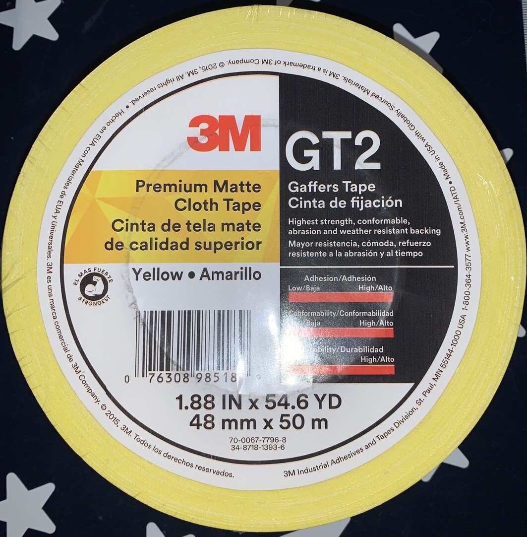 3M Premium Matte Cloth Gaffers Tape GT2 YELLOW 1.88″ IN x 54.6′ YD