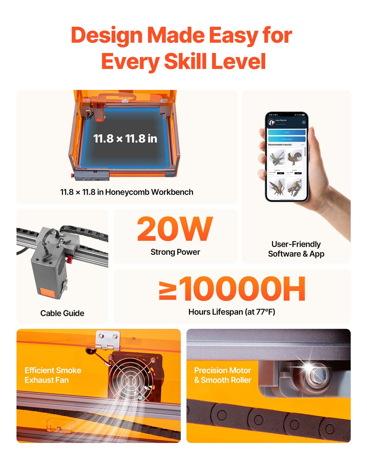 VEVOR Laser Engraver 20W Laser Engraving Machine Cutter with Enclosure Class 1