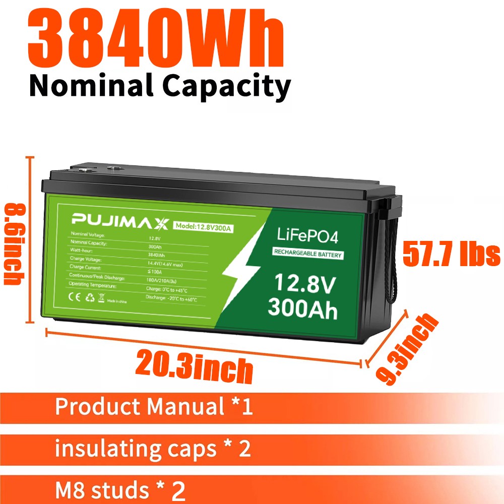 300Ah 12V LiFePO4 Lithium Battery 3840Wh Built-in BMS Deep Cycle Marine RV Solar