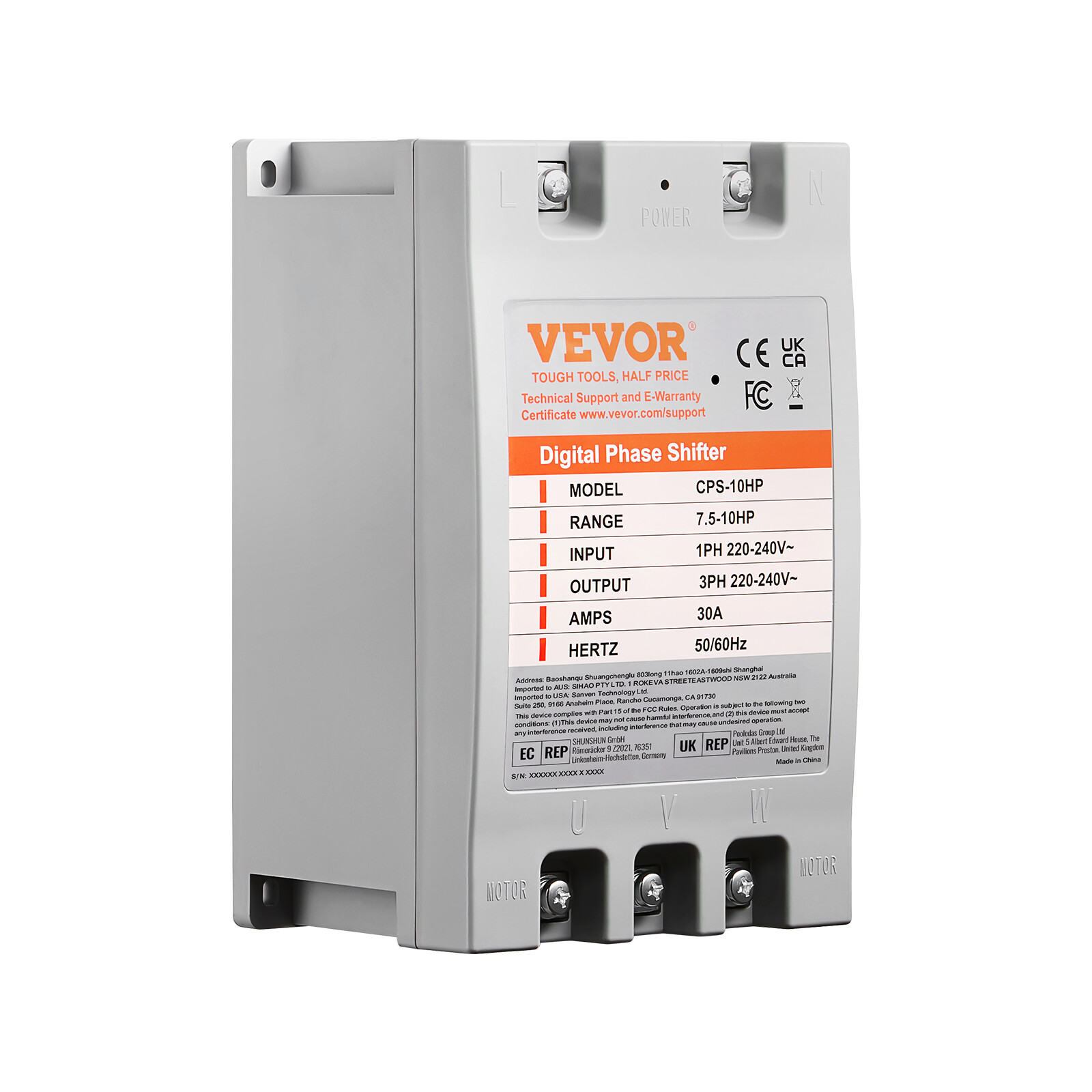 VEVOR 10HP Single 1 Phase to 3 Phase Converter Digital Phase Shifter 30A 220V
