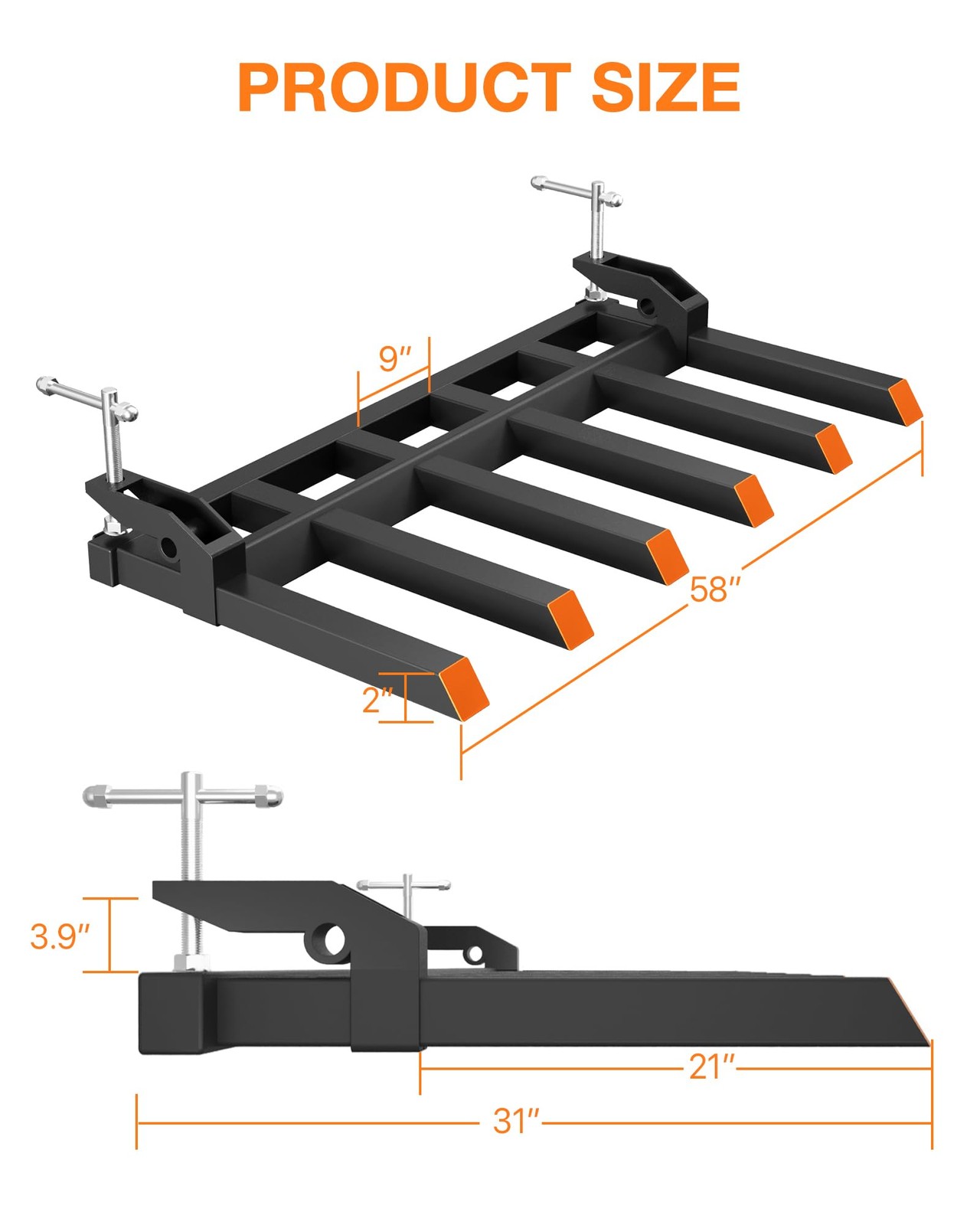 Clamp On Debris Forks for 60 Inch Buckets, 4000 Lbs Pallet Forks for Loader