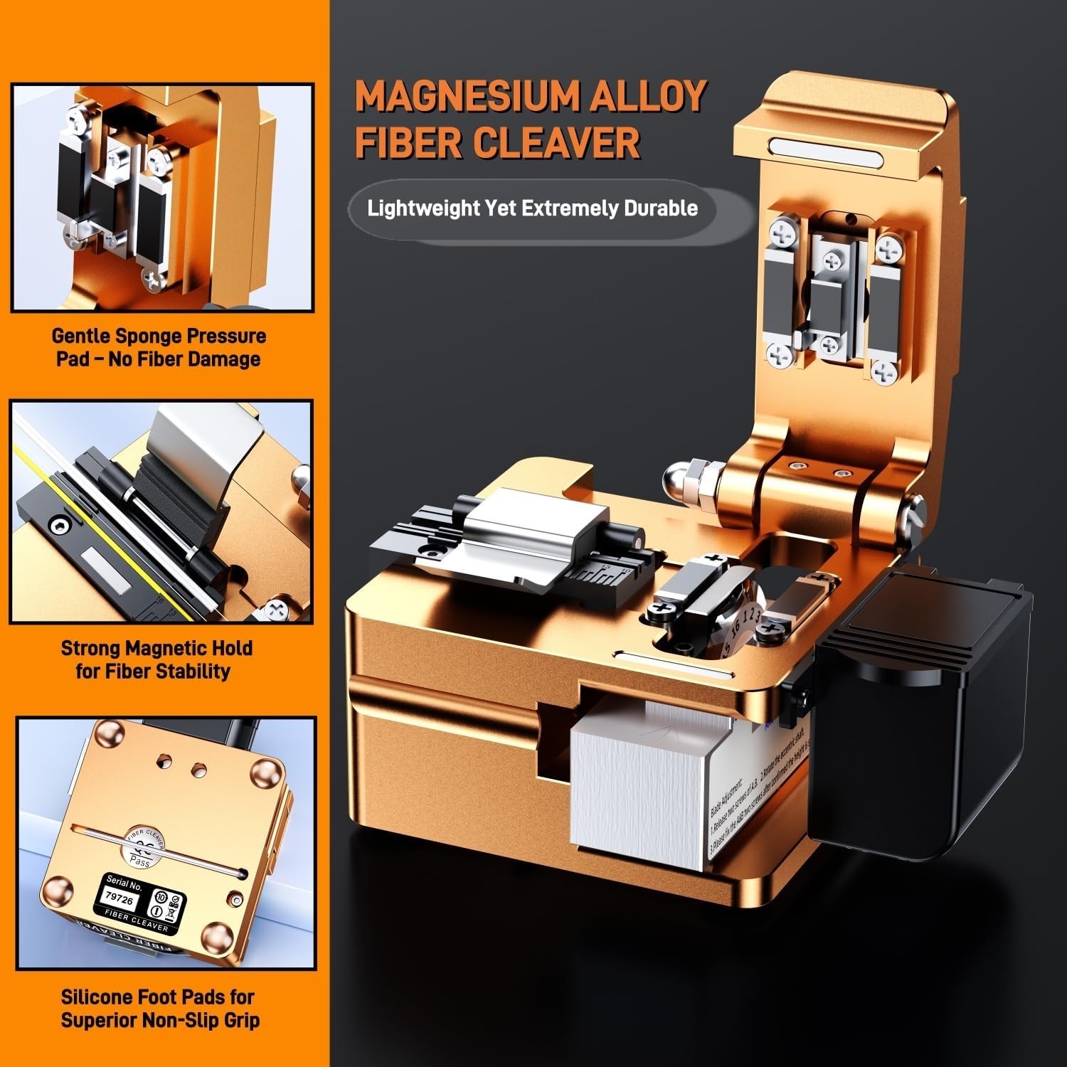 Optical Fiber Cleaver, High Precision FTTH Fiber Optic Cutter with 16 Cleave Pos