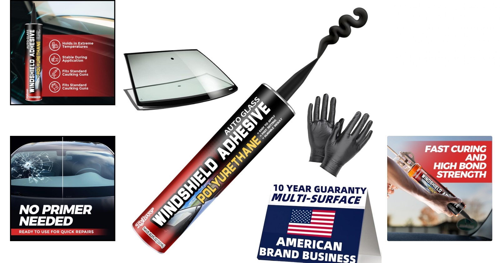 Professional Auto Glass Sealant 10.5oz Weather Resistant Quick Set Adhesive