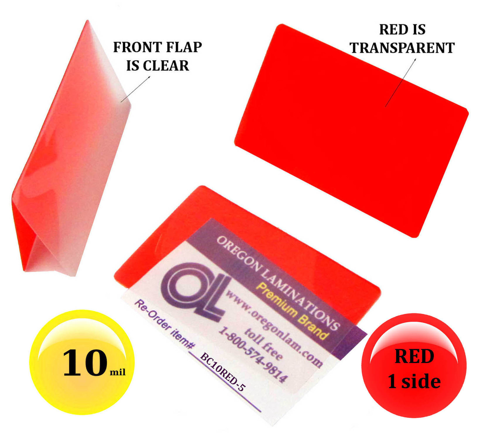 500/pack Red 1 side Business Card Laminating Pouches 2-1/4 x 3-3/4 Hot 10 Mil