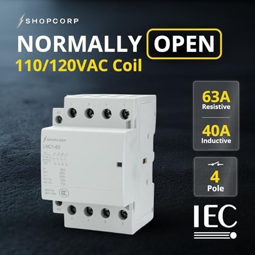 4 Pole 120V Coil Normally Open Contactor 60A DIN Rail Mount