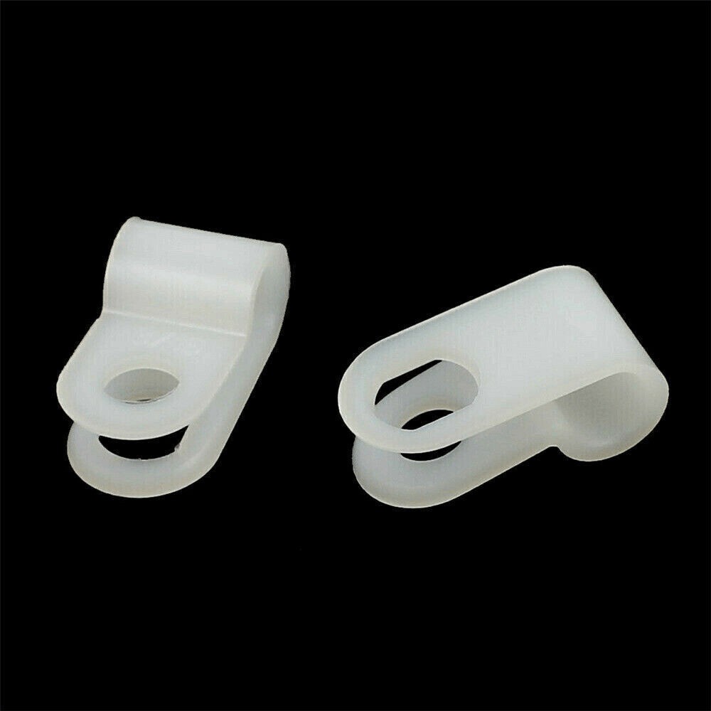 100PCS White R-Type Cable Clamps Nylon Hose Electrical Wire P Clips