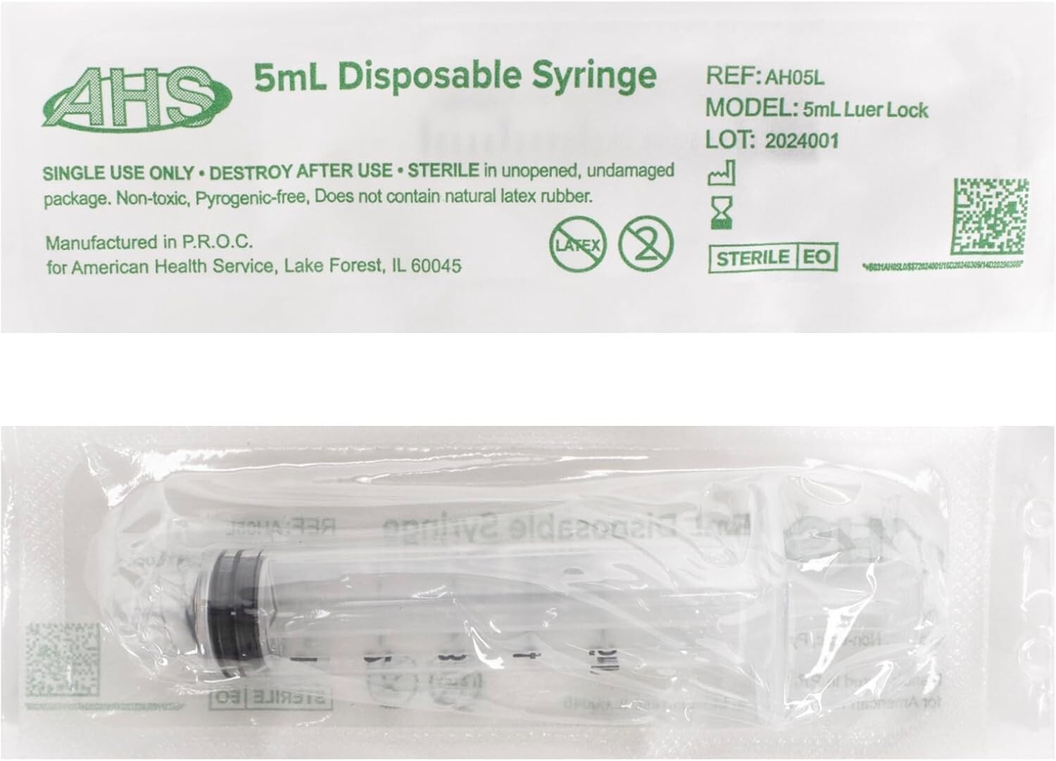 AHS Syringes, 5mL Luer Lock, 100/Box