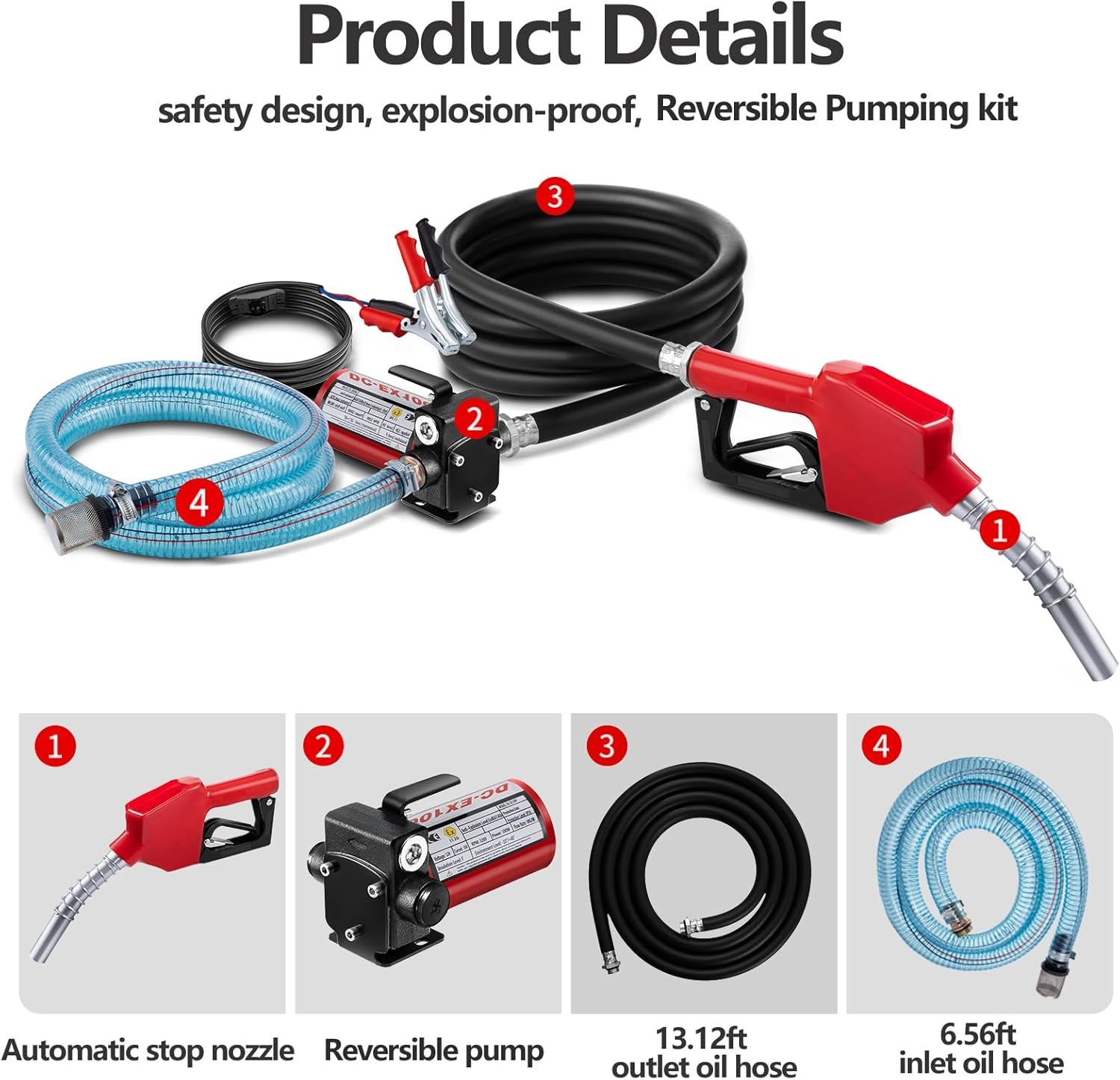 12V 10GPM Reversible Fuel Transfer Pump Kit for Diesel Gasoline Explosion-Proof