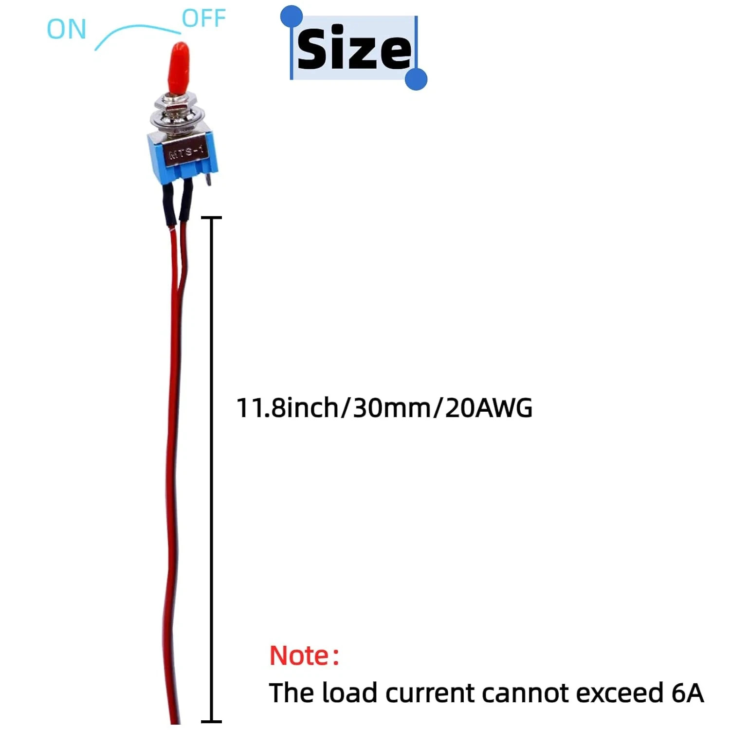 12PCS Mini Toggle Switch SPST with Pre-Soldered Wires 6A 3V/5V/12V/24V/72V/110V/