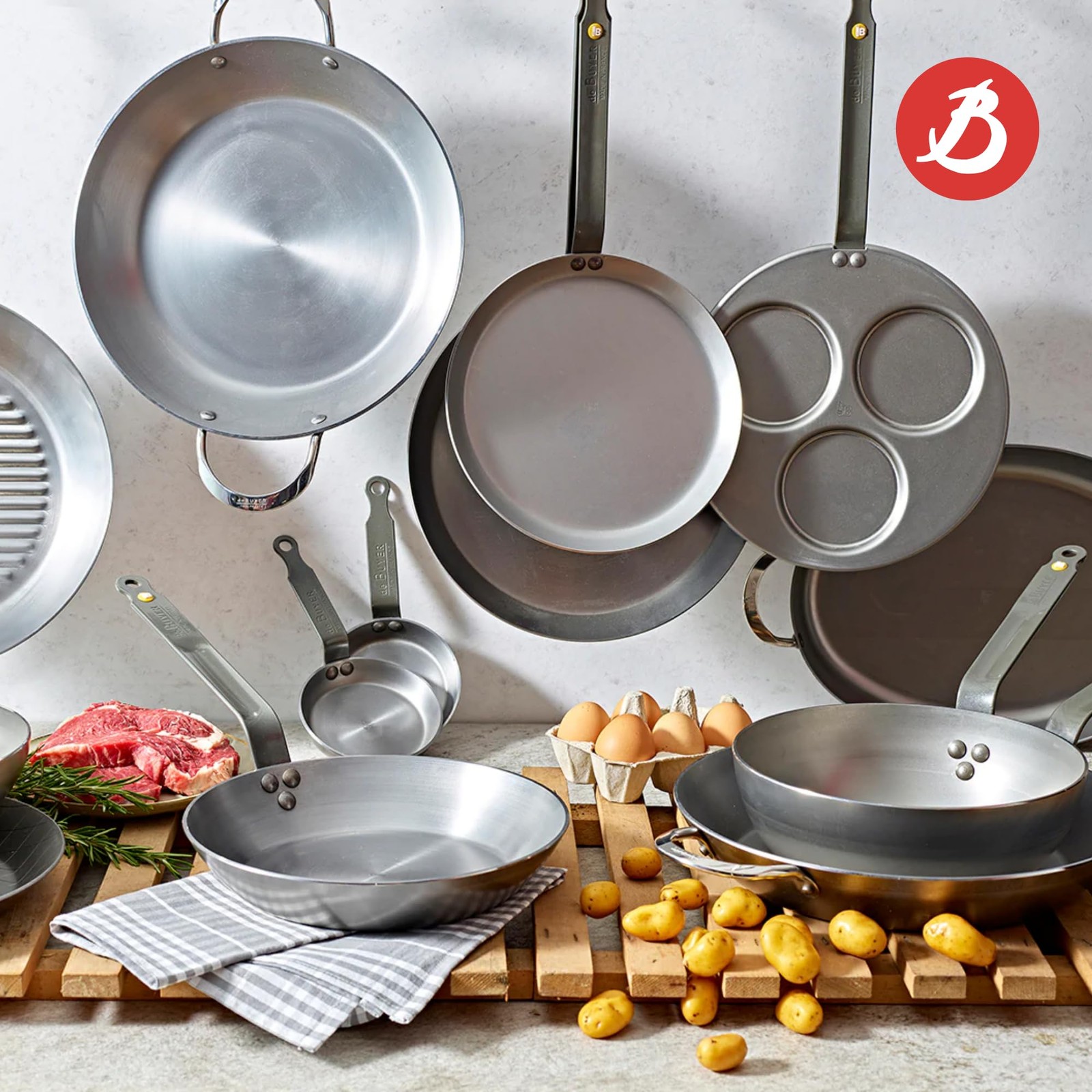De Buyer Mineral B Carbon Steel Country Fry Pan – 9.5 Diameter 6.5 Cooking