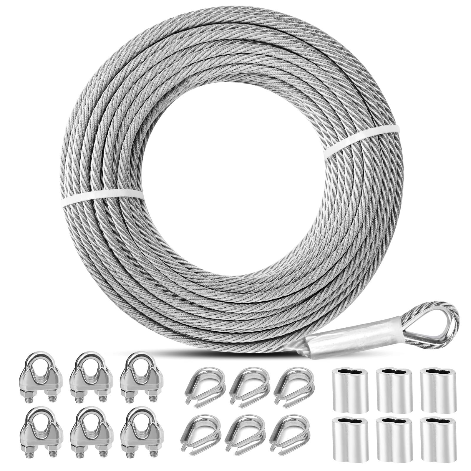 1/4 Stainless Steel Cable, 50ft Wire Rope, 7X19 Strands Aircraft Cable with M…