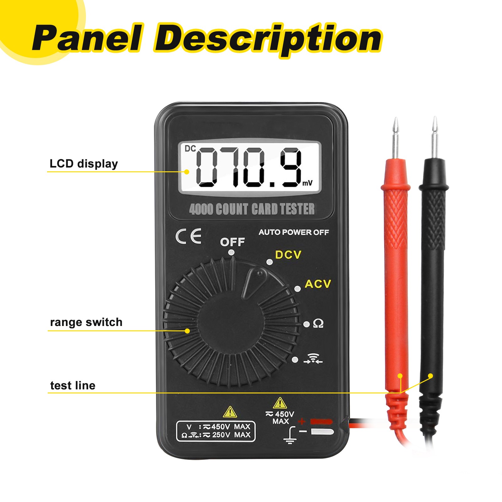 LCD Digital MULTIMETER AC DC Volt Voltmeter Ohmmeter Mini Tester Leads Meter