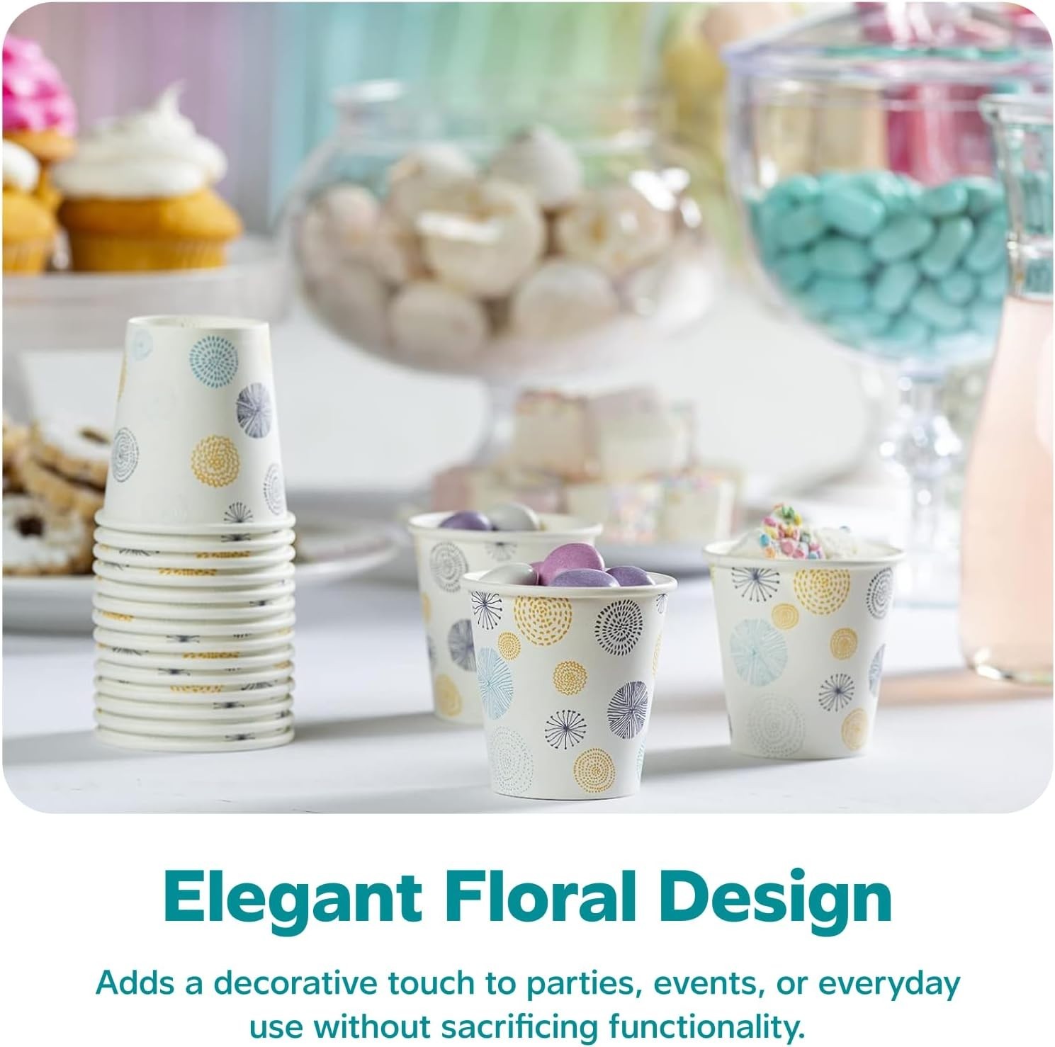 Elegant 300 Count Floral Paper Cups – Durable & Leak Proof for Everyday Use