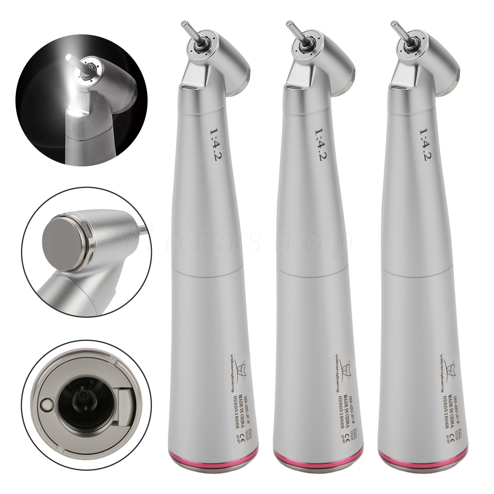 3* Yabangbang Dental 1:4.2 45° LED Handpiece Internal 4 Spray E-Type Connector