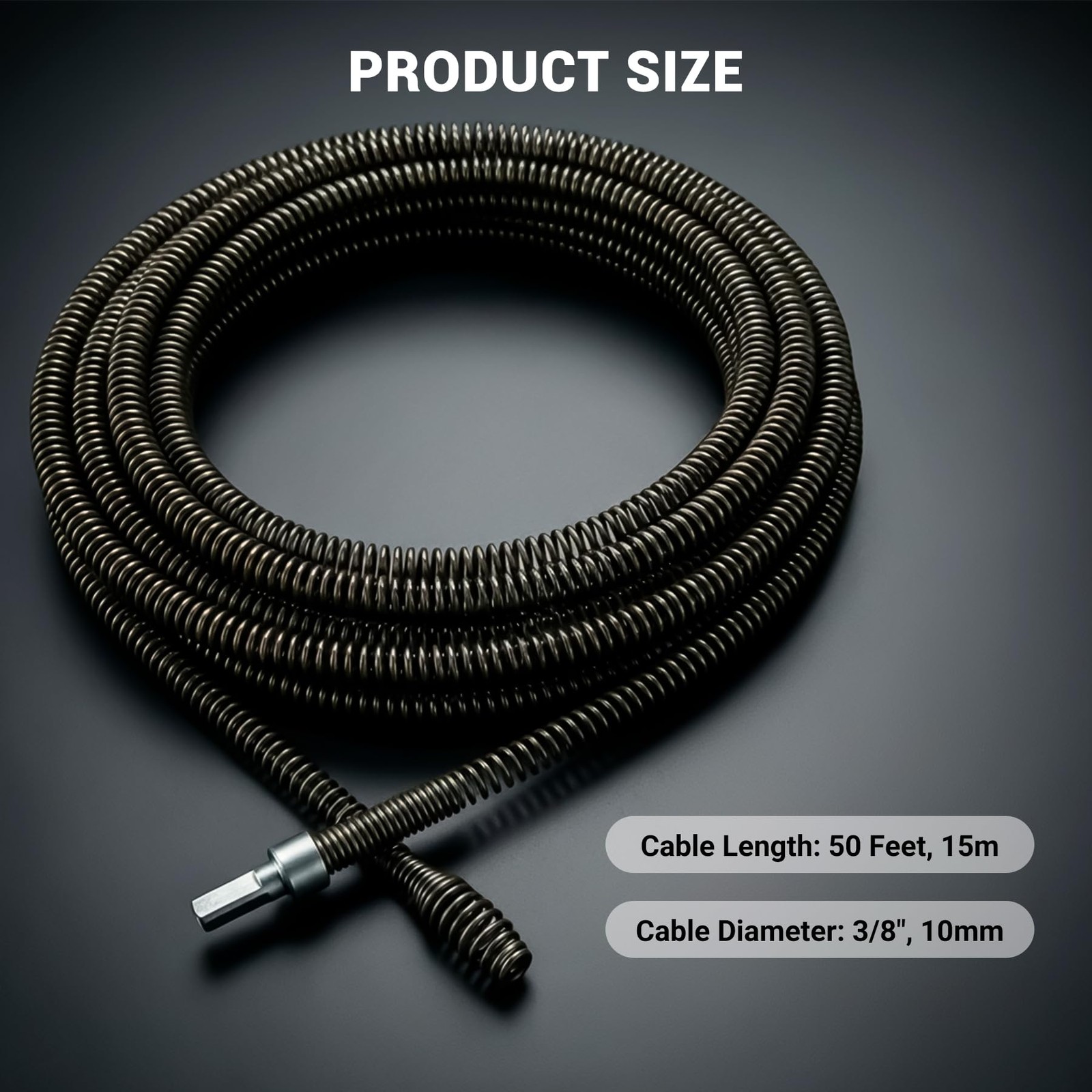 Drain Cleaning Cable, 50 Ft x 3/8″ Professional Drain Snake, 10 mm Flexible H…