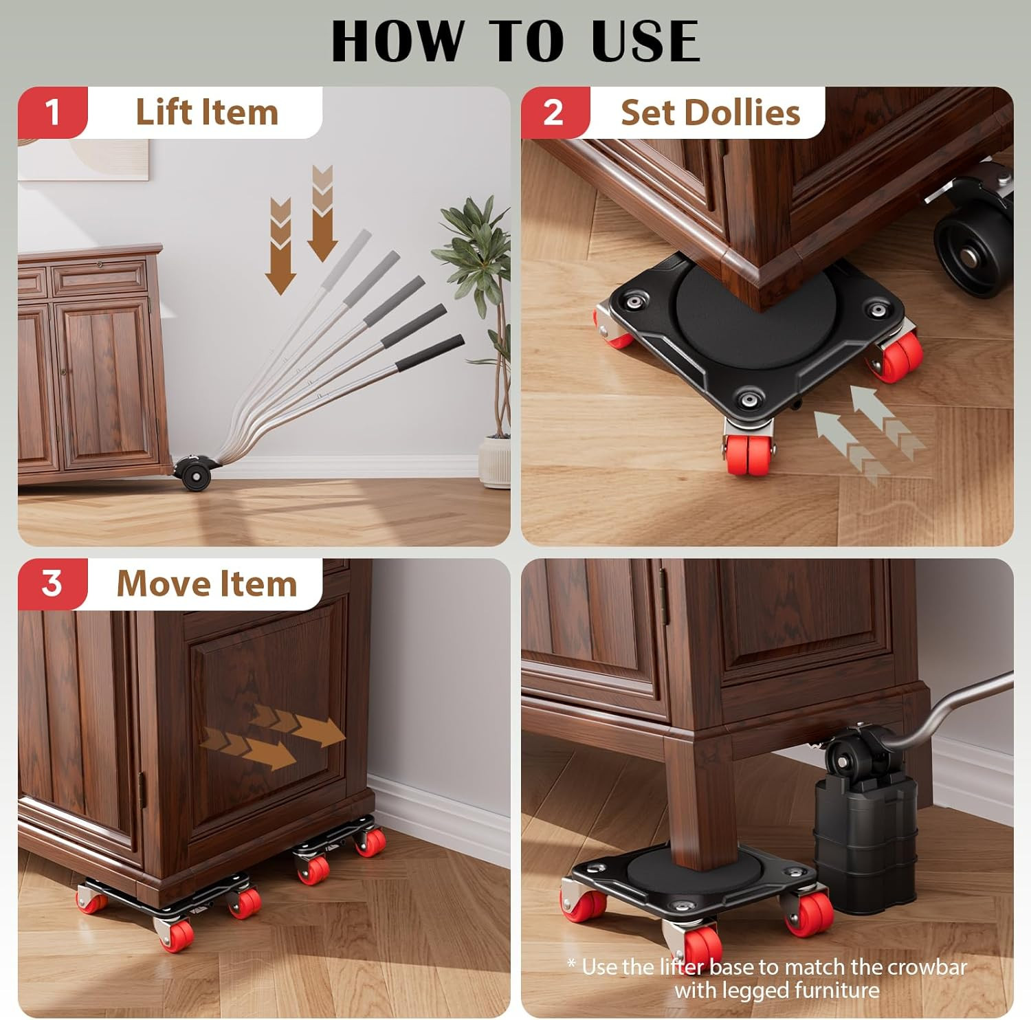 Furniture Mover Ultra 8 Wheels Heavy Item Moving Tool Dolly 1650 Lbs Capacity