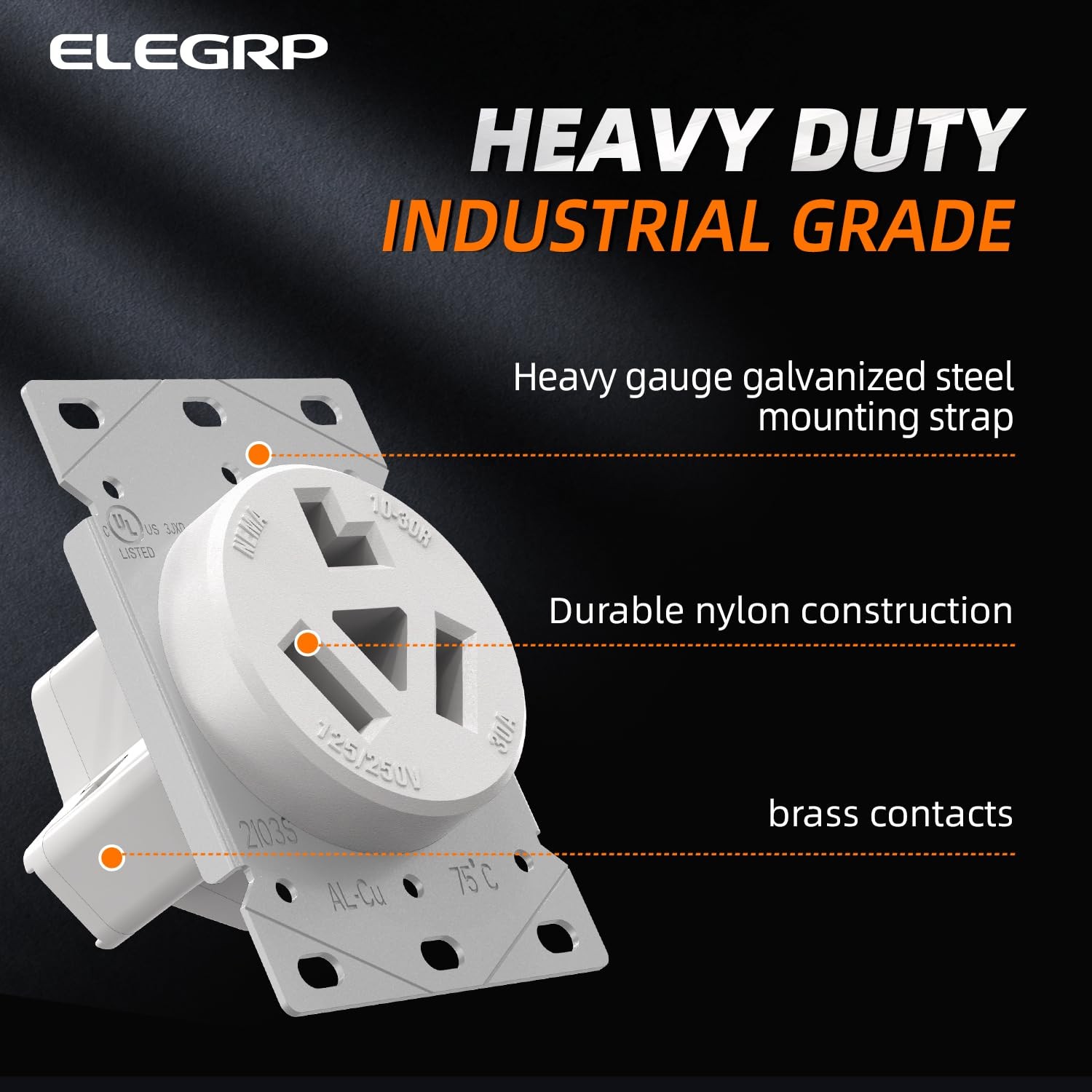 ELEGRP White 30 Amps 3 Prong Dryer Outlet, 125/250V Flush Mounting white