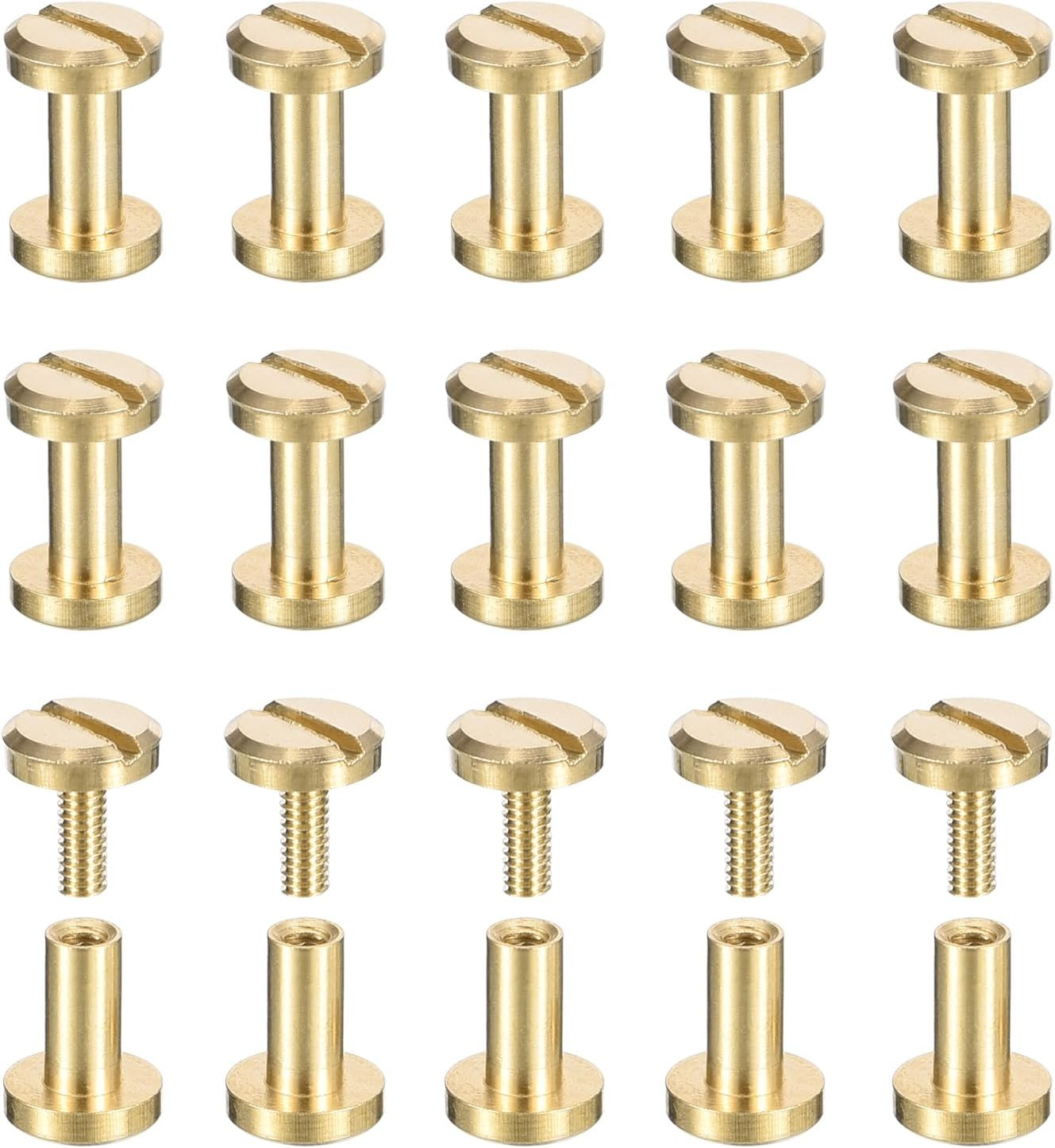 30Pack Brass Chicago Screws, 6X6Mm Flat Head Screw Back Binding Post Nail Stud R