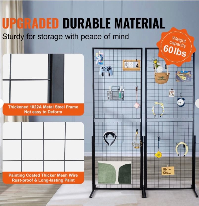Gridwall Panel Tower with T-Base Floorstanding Display Kit, 2-Pack Black 2’x6′