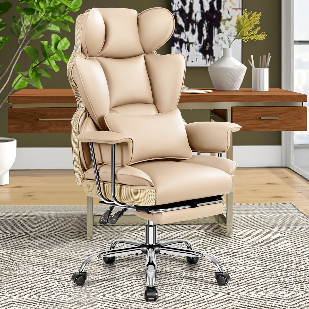 BESTFAIR FAUX LEATHER EXECUTIVE COMPUTER CHAIR – DARK BEIGE
