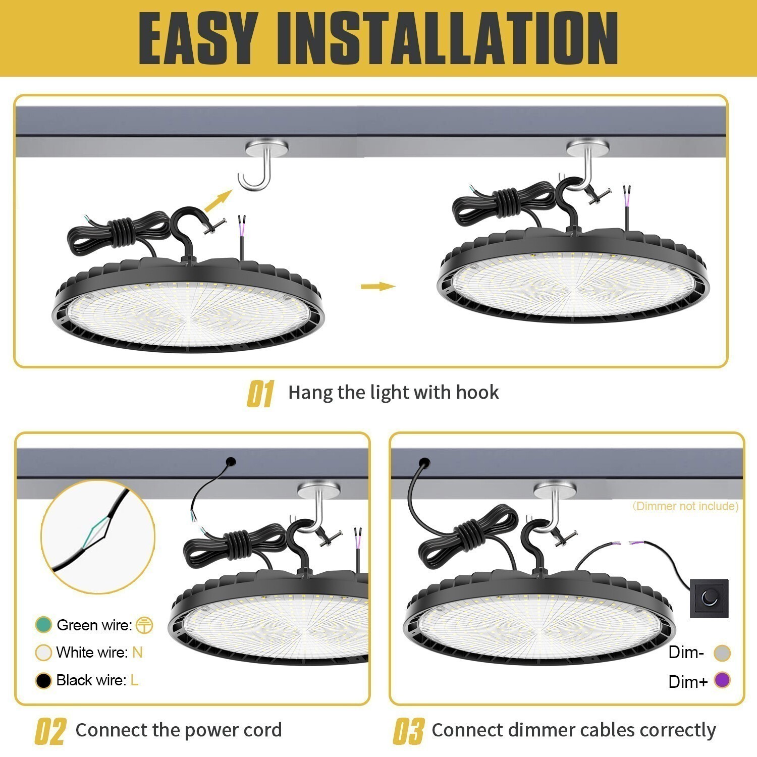 LED High Bay Warehouse Light 150W 120V Dimmable 22500LM Equivalent 600W MH/HPS