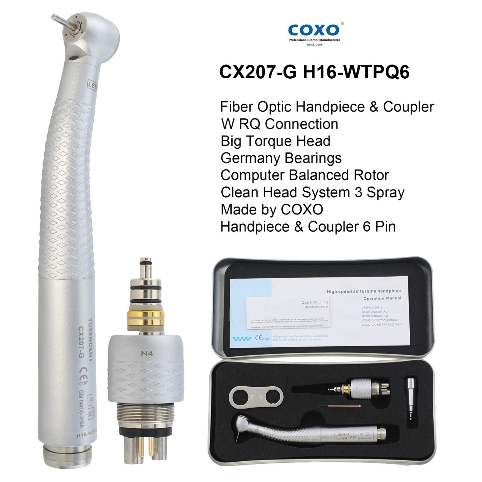COXO Dental Fiber Optic Handpiece High Speed Turbine For Kavo NSK Sirona Coupler