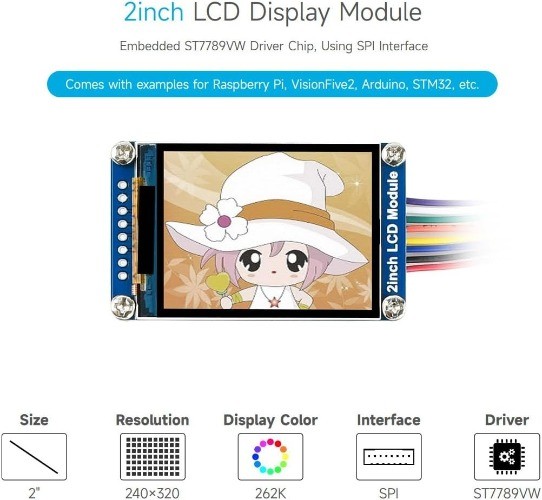 ST7789 IPS LCD Display Module 2 Inch 240×320 262K Color SPI Interface Raspberry