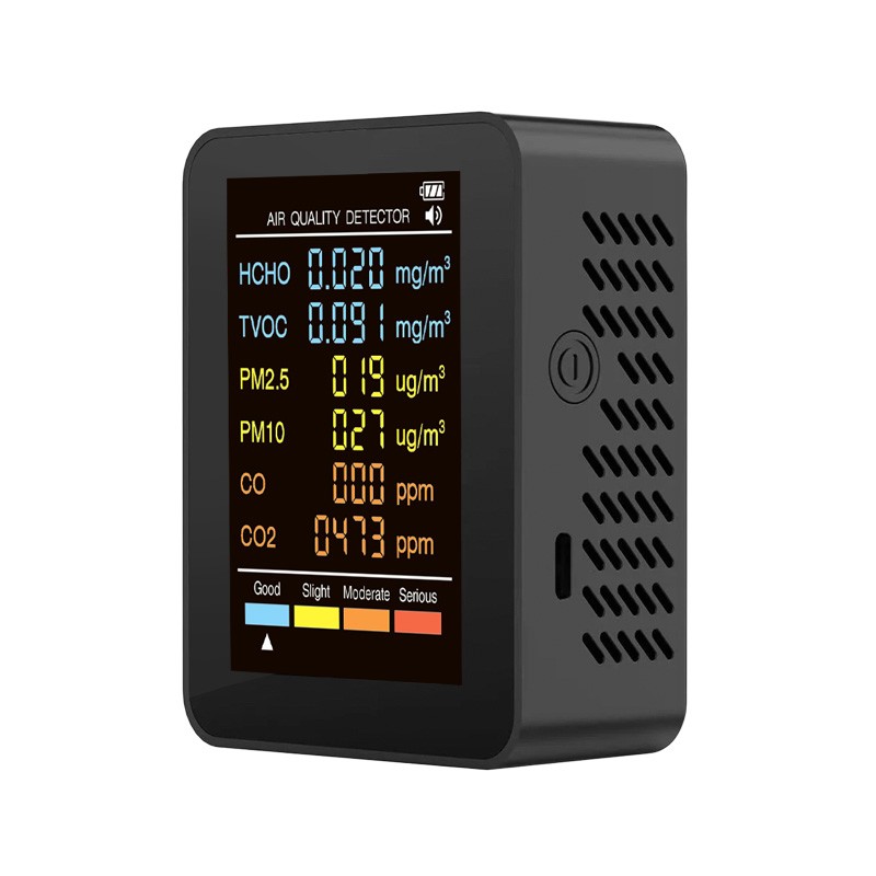 6 in 1 Carbon Monoxide & CO2 TVOC HCHO PM2.5 PM10 Air Quality Detector Portable