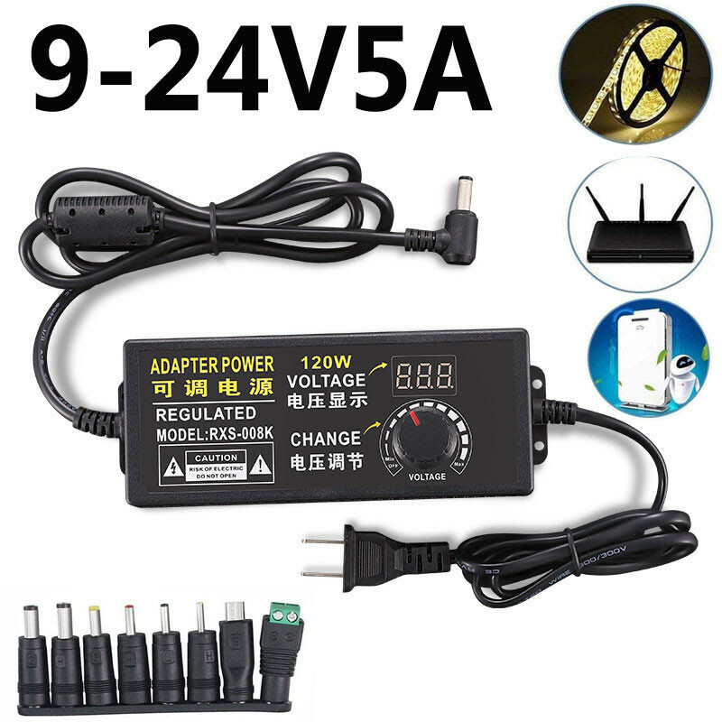 9V-24V 5A 120W Adjustable Voltage Power Supply Adapter Charger Transformer Sets