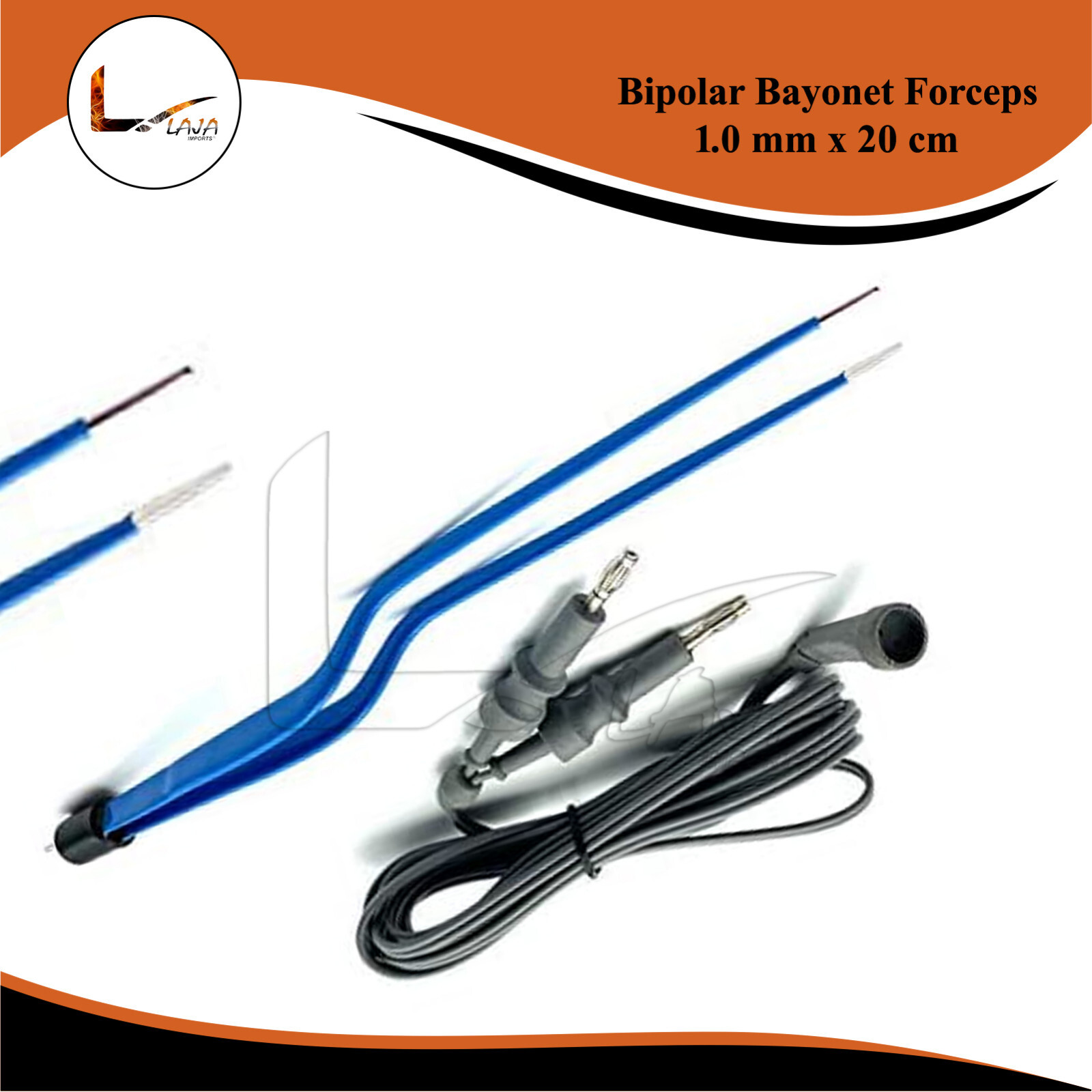 Bipolar Bayonet Forceps 1.0 mm x 20 cm w/ Cables (Reusable)
